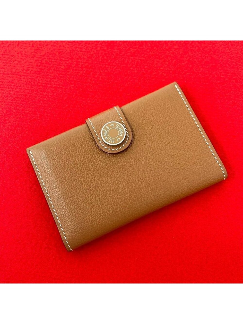 Hermes Evercolor Leather Card Case Compact Wallet Gold